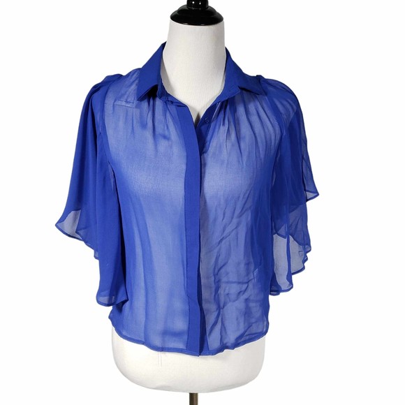 Tea n Rose women's size Small Blue Short Sleeve Sheer Top - Picture 1 of 8